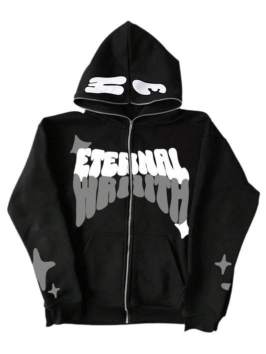Men Star & Letter Printed Thermal Lined Zip-Up