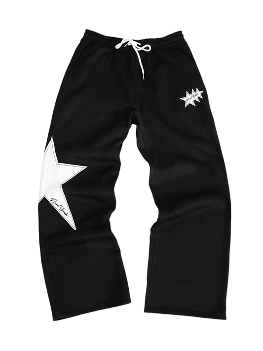 Waist Star & Letter Print Loose Wide Leg Sweatpants