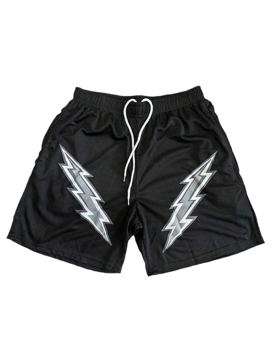 Summer Street Wear Mesh Shorts For Men Gym Fitness Mesh Drawstring Shorts With Lightning Print