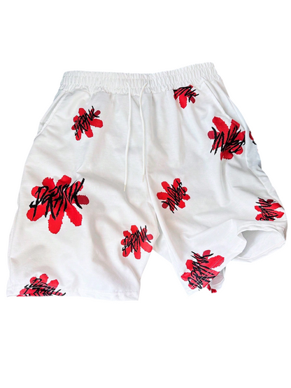 White Red Floral Shorts